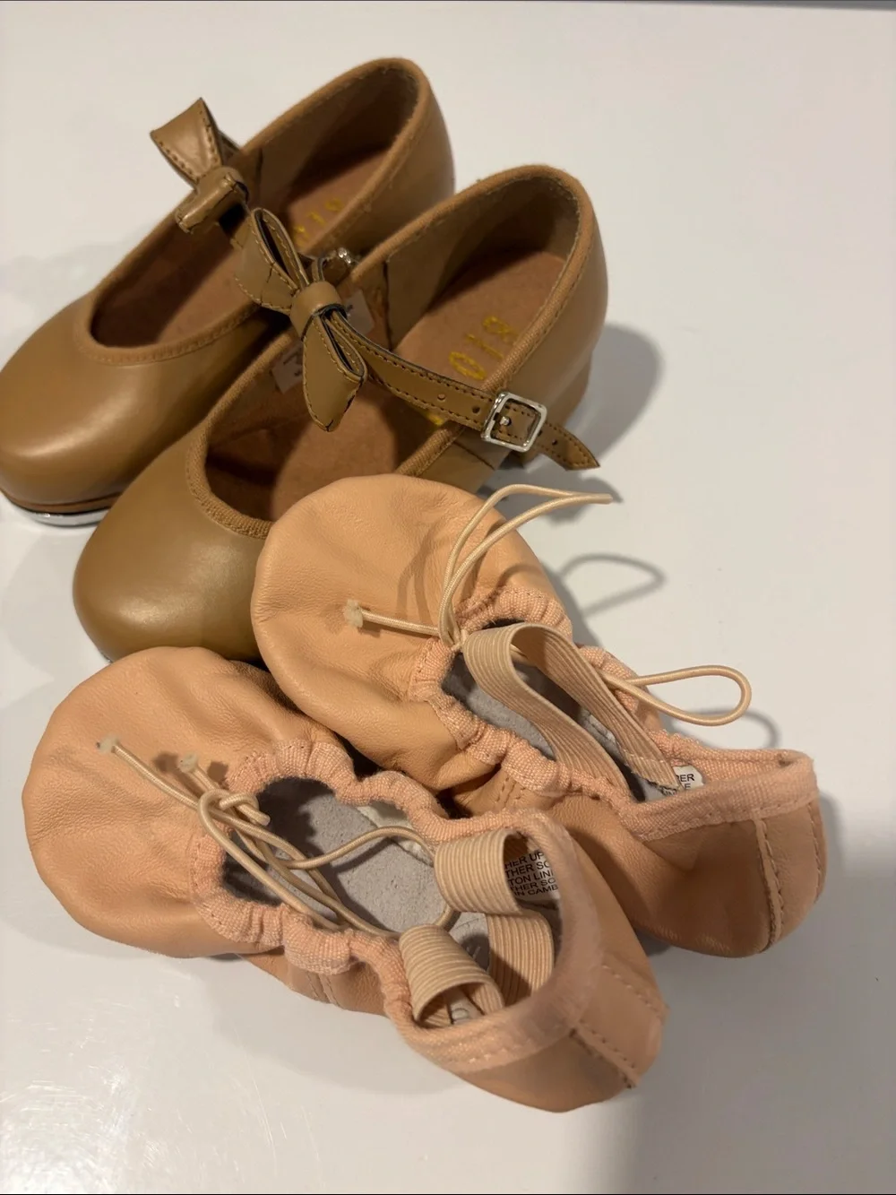 Bloch Tan Tap shoes Mary Jane and Peach Ballet Flats Kids Shoe Set